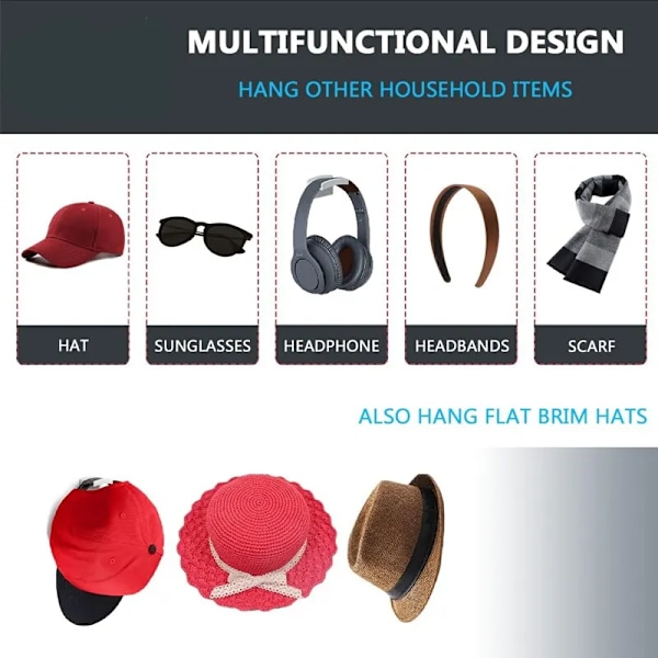 10 kpl  Baseball hattu koukku hattu kiinnitys koukku jäljetön koukku musta minimalistinen design hattu teline