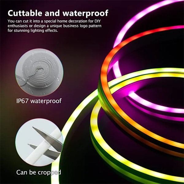 LED Strip Lights 12-24V 84LEDs/M Silicone Neon Rope Light with Music Sync RGBIC Dreamcolor Chasing Strip Tape