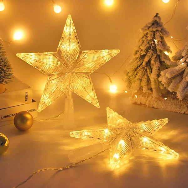 Jul Tre LED Topp Stjerne Lys Femspiss Stjerne Lampe Batteri Drift Glødende  Julepynt