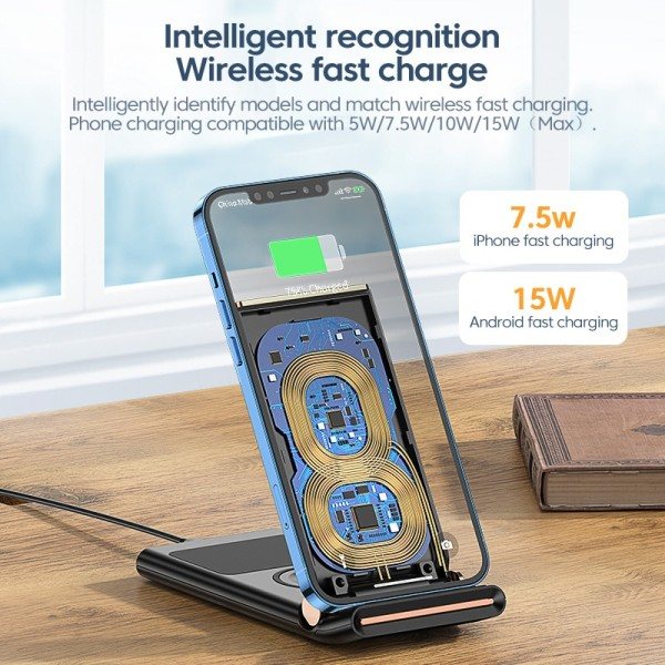 Langaton laturi 3 1 iPhone 13 12 11 Pro MAX XR X 8 taitettava lataus telakka asema