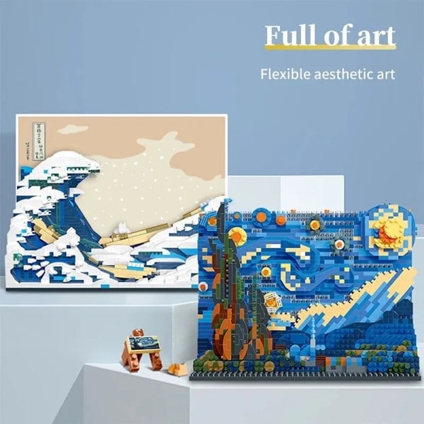 Creative Art Van Gogh Paintings The Starry Night MOC The Great Wave of Kanagawa Micro Building Blocks