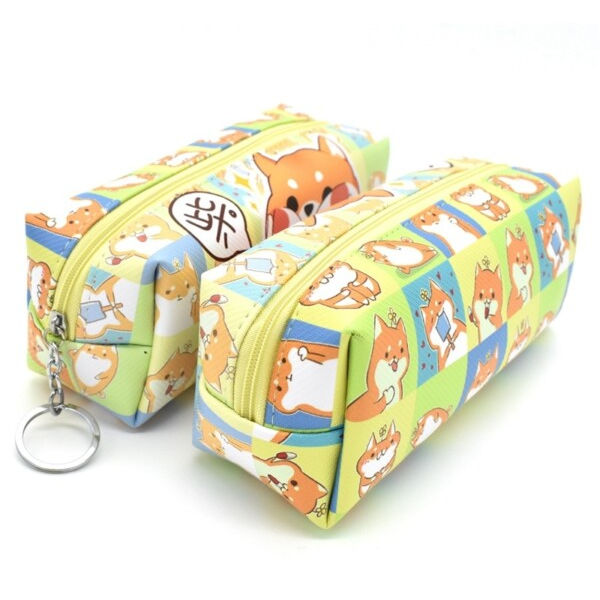 Irriterer Shiba Hund PU Stor Blyant Etuiet Skrivevarer Opbevaring Arrangør Taske