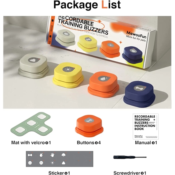 Paket om 4 Hund Knapp Inspelning Pratande Husdjur Kommunikation Sång Träning Interaktiv Leksak