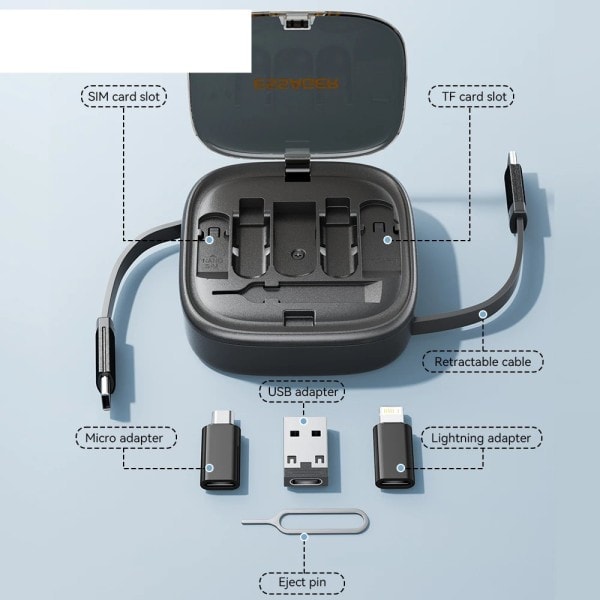 Bedste kvalitet USB C Til Tpye C kabel PD 60W til hurtig opladning data rejse multi funktionel ledning med holder opbevaring boks