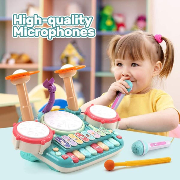5 in 1 Musikal Instrument Leksaker, Barn Elektroniskt Piano Keyboard Xylofon Trumma Leksaker Set