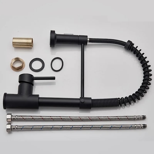 Mat sort Pull Down Køkken Armatur Krom Dobbelt Modes Dyse Varmt Koldt Vand Blander Kran Tap Messing Fjeder Køkken vask vandhaner