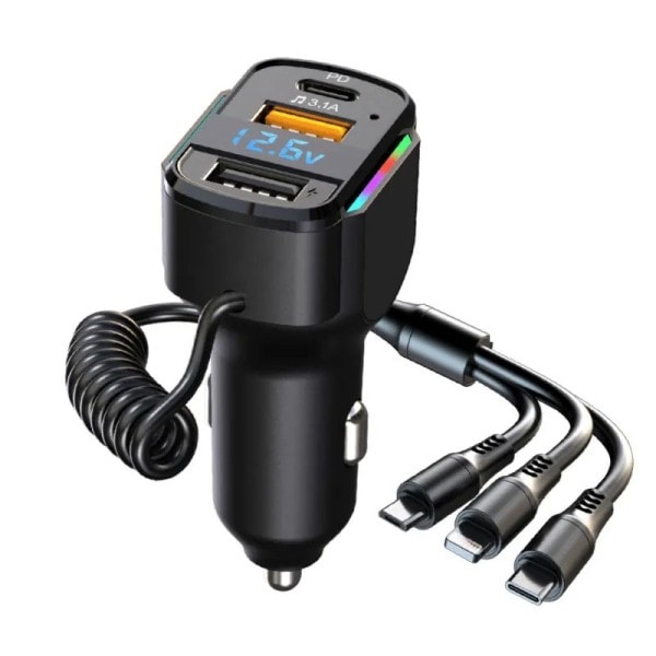 USB Bil Laddare Snabb laddning QC4.0 QC3.0 FCP AFC Typ C Bil USB Snabb Laddning 3 i 1 Snabb Laddning Kabel