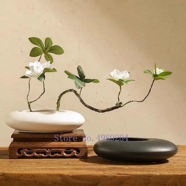 Keramik Vase Blomster Krydde Sort Hvid Brossesten Deformation Blomster Arrangement Tilbehør