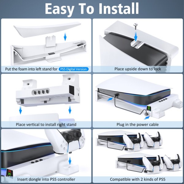 PS5 Konsol Horizontal Køling Stand PS5 Base Holder PS5 Controller Oplader til Playstation 5 Disc & Digital Editions