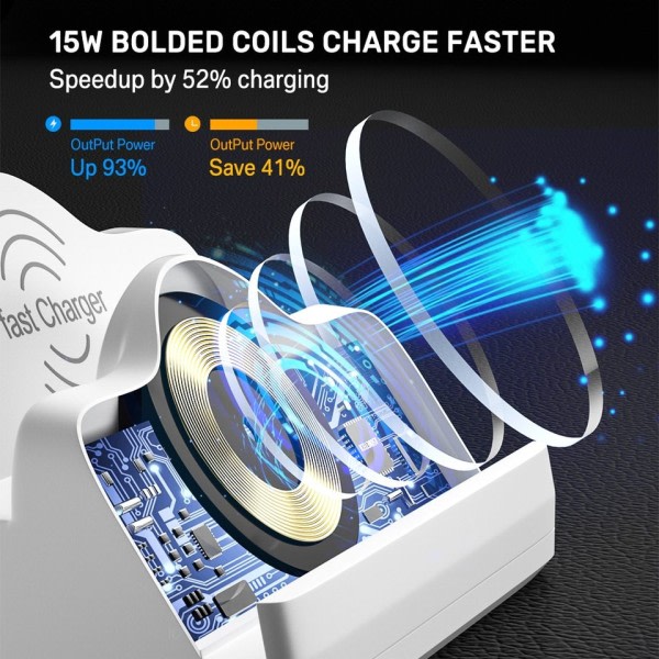 80W 6 porter USB lader stasjon med dobbel trådløs lader stativ hurtiglading 3.0 PD rask lader