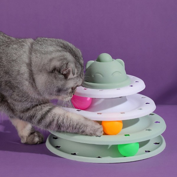 4 niveauer kat legetøj tårn pladespiller rulle bolde legetøj interaktivt intelligens træning spor puslespil