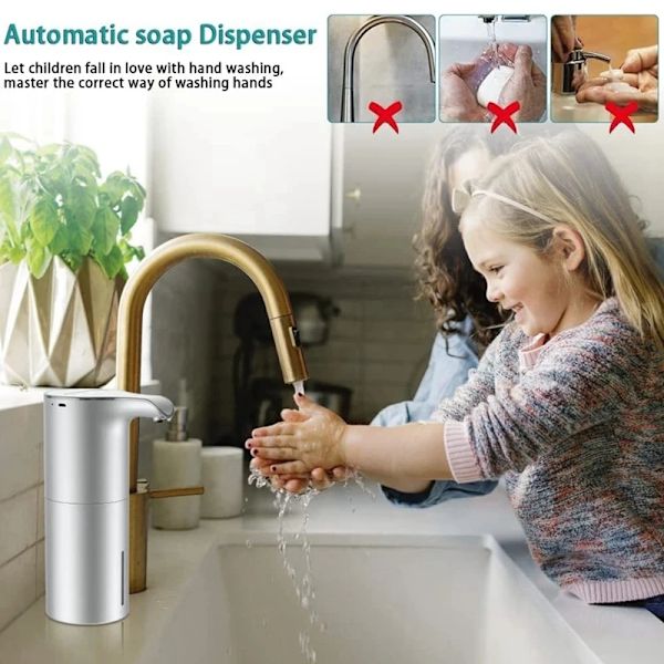 Mini saippua annostelija automaattinen kosketusvapaa USB ladattava sähkö vaahto saippua annostelija säädettävä vedenpitävä 450 ml