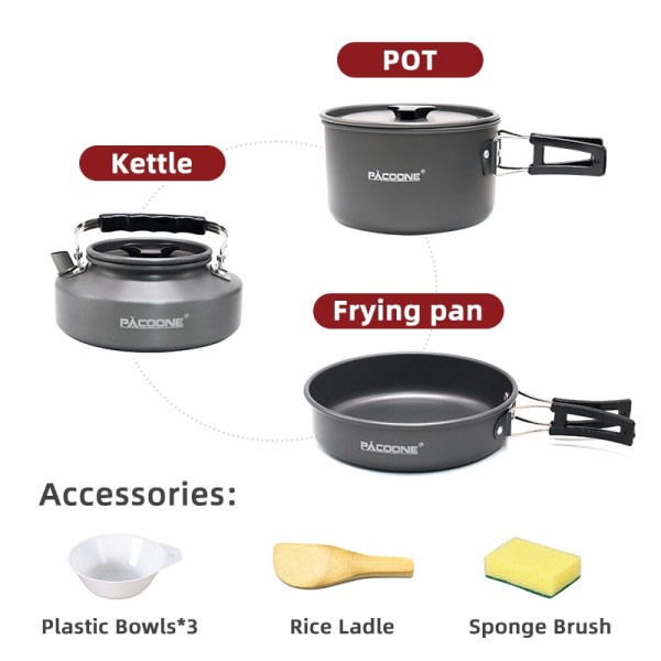 Camping kokkärl set portabelt kokkärl kit utomhus gryta matlagning vatten vattenkokare panna set