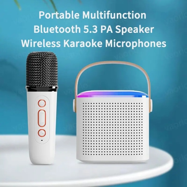 Bærbar Trådløs Dobbelt Mikrofon Karaoke Maskin Bluetooth PA Højttaler KTV DSP System HIFI Stereo Lyd RGB Farverige LED lys