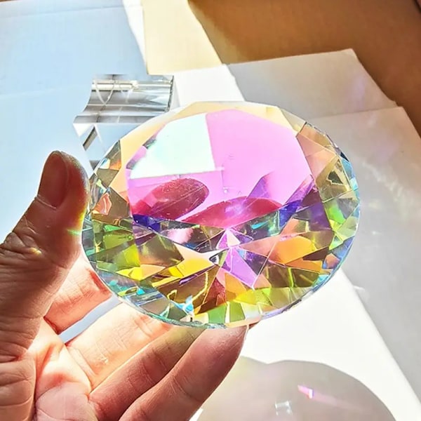 80 mm AB Färgglada K9 Kristall Diamant Pappersvikt Dekorativ Rainbow Maker Prism Glas Diamanter
