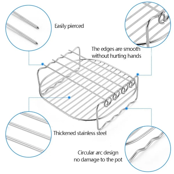 Baking Brett spyd Air Fryer Rustfritt Stål Holder BBQ Rack Dobbel-dekk Hjem