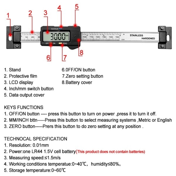 Rostfritt stål Horisontal Vertikal Digital Display Linjal LCD Display Nivå Bokmått 0-15CM