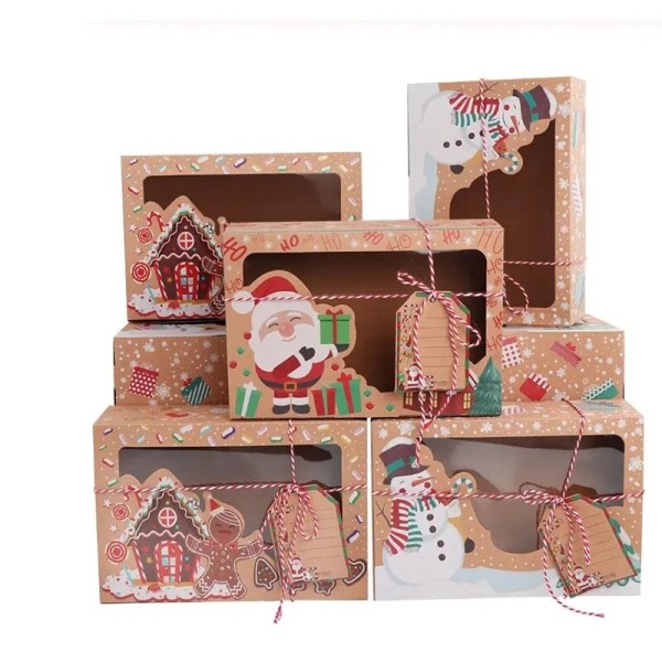12 bitar jul kaka lådor munk present lådor bageri box med klart fönster tomten snögubbe semester designer