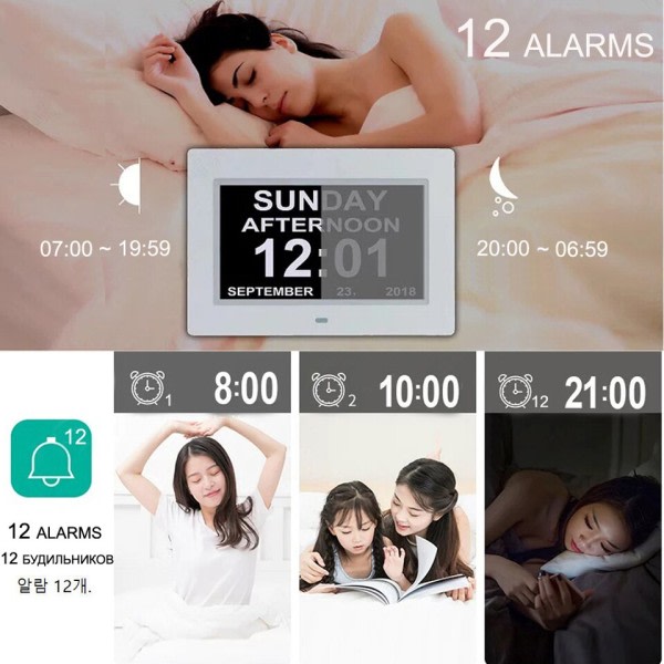 Alarmer Digital LED Kalender Klokke med Multi Språk skjerm