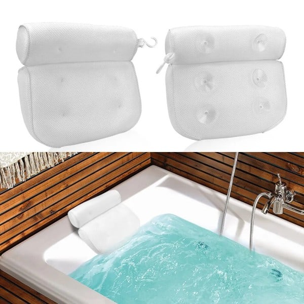 Skridsikker badekar pude med sugekop til nakke og ryg støtte åndbar 3D mesh badekar spa hoved støtte