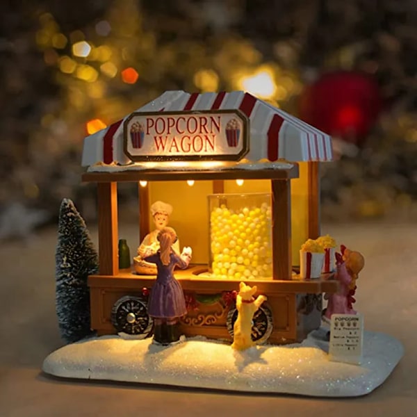 LED opplyst jul landsby hus flerfarget jul ferie landsby med musikk jul landsby popcorn hus