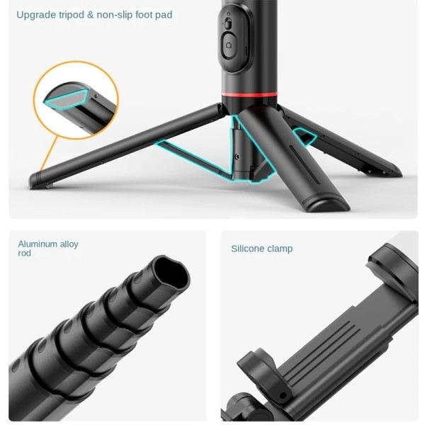 Selfie Stick Teleskop Stång Telefon Stativ Mobil Ställ Bluetooth Stativ Stativ med Fjärrkontroll Ring Light