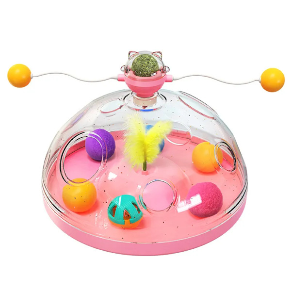 Interaktiv Katt leksak boll husdjur katter pussel spinning spår med plysch bollar fjäder teaser kattunge leksaker