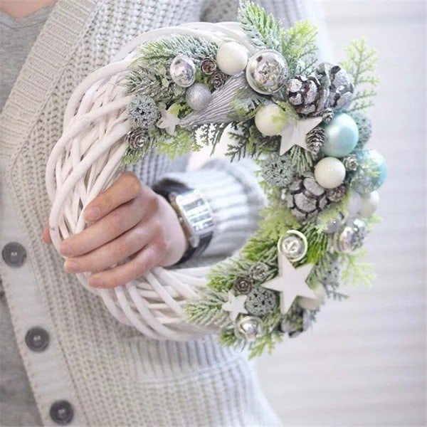Hvit Garland Flettet Rund Design Jule Tre Rotting Krans  Ornament