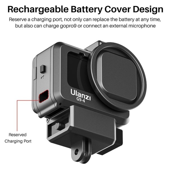 Plast Kamera Cage For GoPro Hero 11 10 9 Black Hoss Case Mic and Fill Light Cold Shoe Vlog Tilbehør