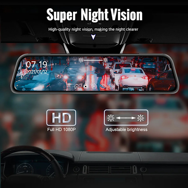 10 tum Bil DVR Spegel Video Inspelare 1080P Touch Skärm Dashcam