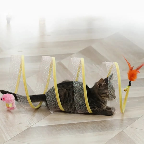 Vikt Katt Tunnel S Typ Katter Tunnel Fjäder Leksak Mus Tunnel Med Ballar Och Krinkling Katt Ute Katt leksaker