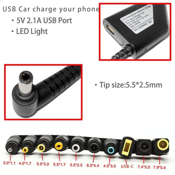 Bil Laddare 19V 4,74A 90W Universal Laptop Ström Adapter Laddare