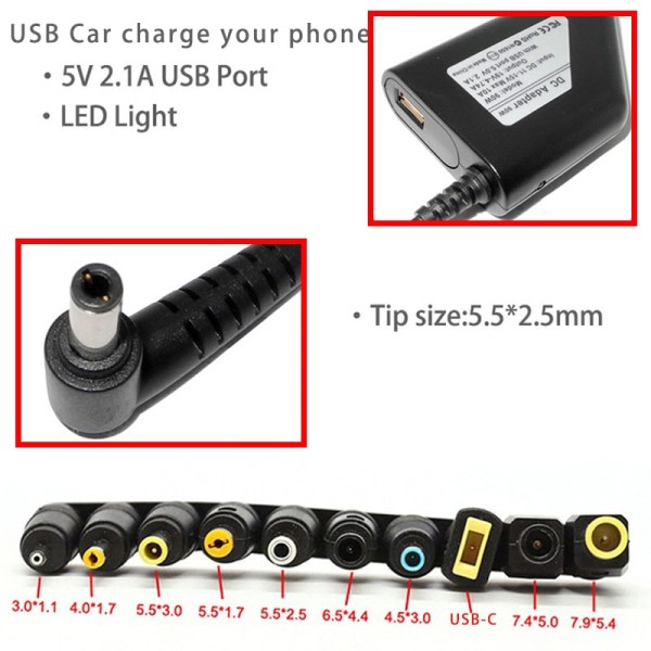 Bil Oplader 19V 4,74A 90W Universal Laptop Strøm Adapter Oplader