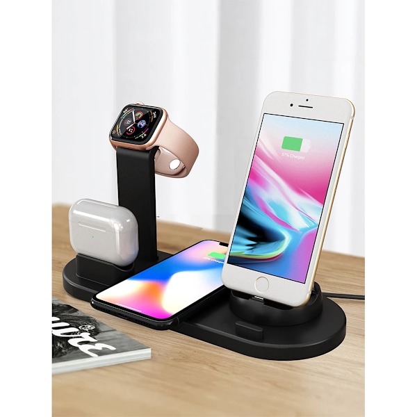 Bästa kvalitet 5 I 1 Trådlös Laddare Stativ Pad För iPhone 15 14 13 12 11 X Apple Watch Airpods Desk Phone Laddare Dock  Station