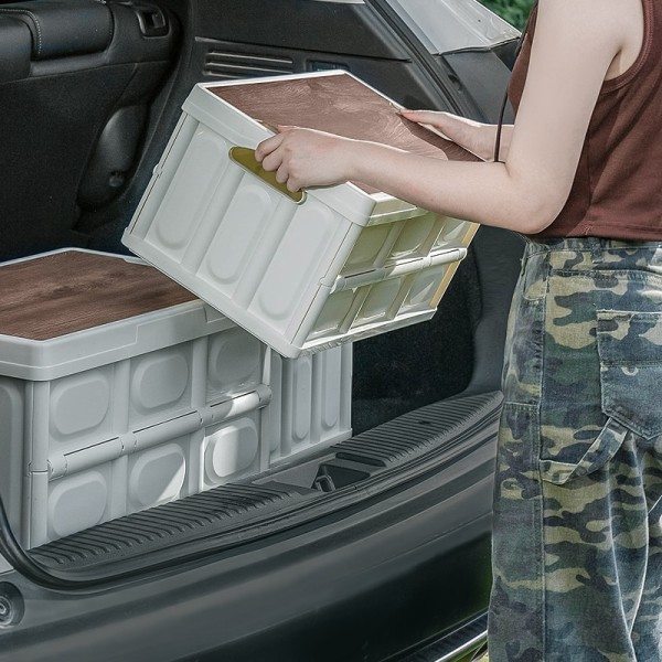 Utomhus camping hopfällbar box med trä lock bil förvaring box