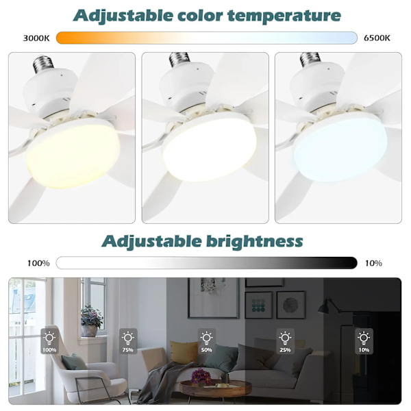 LED 30W katto tuuletin valo E27 kaukosäätimellä himmennykseen