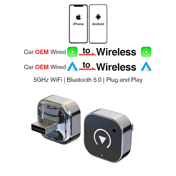 2i1 Kablet til Trådløs CarPlay Android Auto Adapter