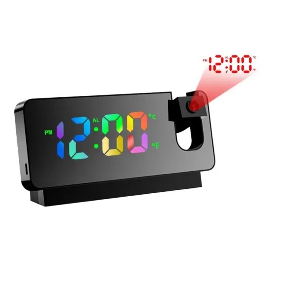 Multifunksjonell 180° Roterende Projeksjon Kreativ Alarm Klokke LED Stille Farge Skjerm