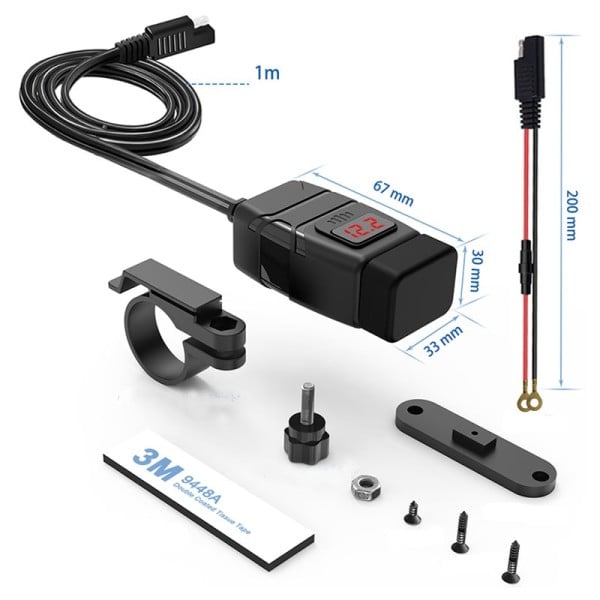 Moottoripyörä USB laturi QC3.0 Ohjaustanko pikalataus vedenpitävä 12V pistoke adapteri