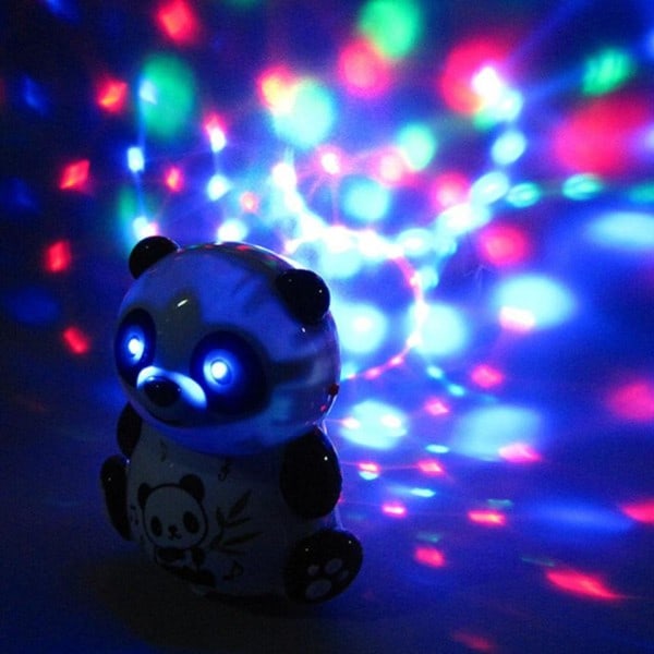 Elektrisk Roterende Panda i kurv med LED Projektion Musik Uddannelse Børne Legetøj
