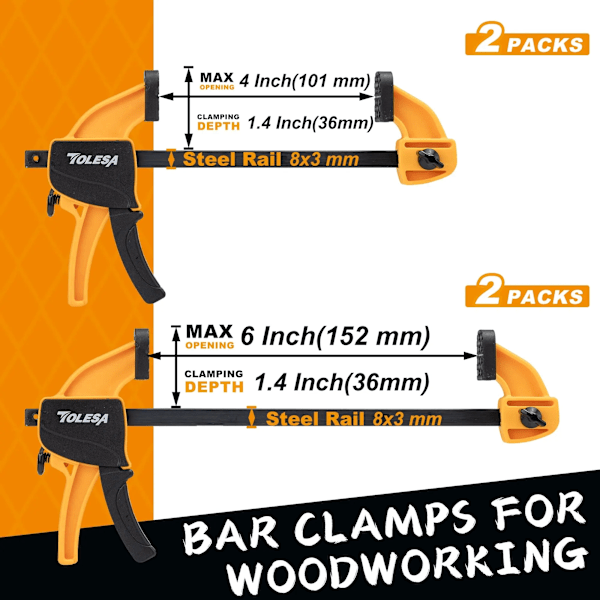 8 bitar 6'' Bar Professional Klämmor för Träbearbetning 4'' Fjäder klämmor & 5'' Spärr klämmor