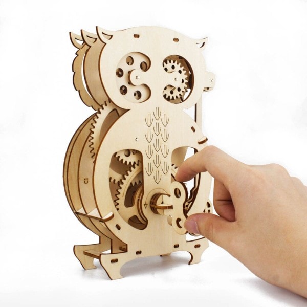 Uggla skrivbord stående pendel klocka mekanisk modell diy kit 3D trä pussel