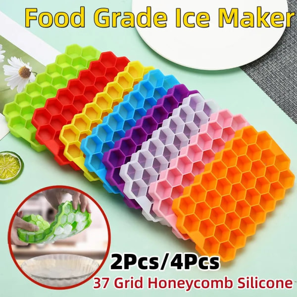 4 biter 37 Grid Honeycomb Silicon Ice Cube Mold Stor-kapasitet Ice Tray Mould Reusable Mat Grade Icemaker