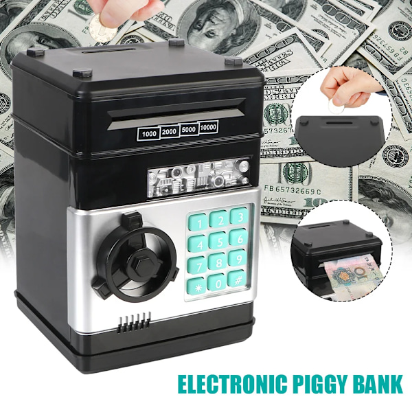 Elektronisk Piggy Bank Automatisk Mini Safe Mynt Kontanter Spara Pengar Låda