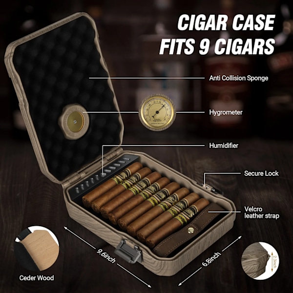 Rejse Cigar Humidor med Lighter