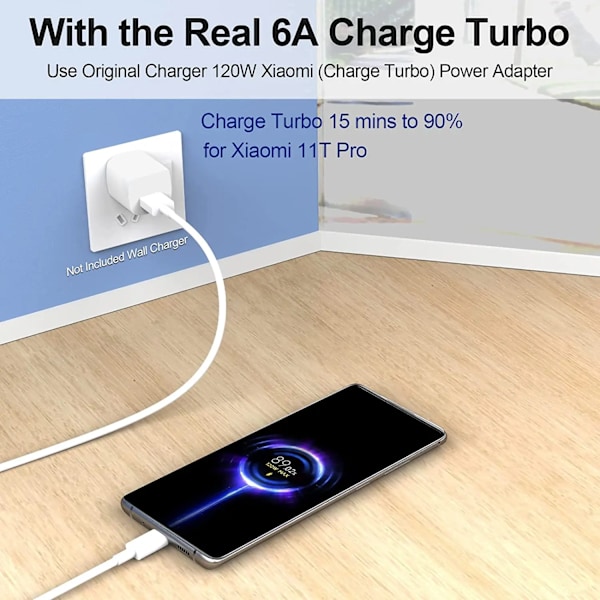 200cm 120W Til Xiaomi Turbo Oplader Kabel 33W Hurtig Opladning 6A