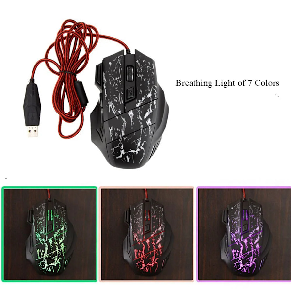 Kabelansluten Spel Mus Streaming Crack Colorful Light USB Port Möss 7 Knapp 3200DPI Justerbar
