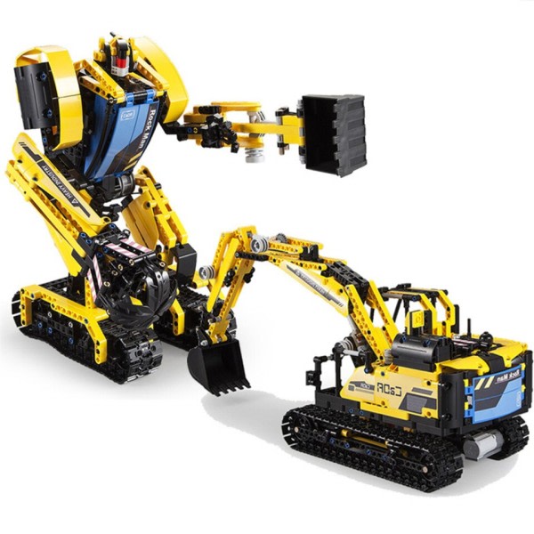 El Byggnad Klossar RC Deformation Robot Bil Modell Klossar Teknisk Fjärrkontroll Grävmaskin