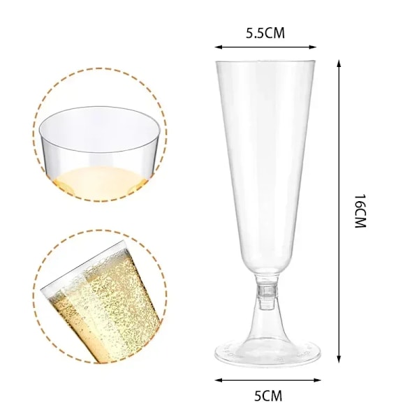25 bitar 150ml Plast Champagne Flöjter Engångs Mousserande Bar Muggar Klar Rosa Rostning Kopp