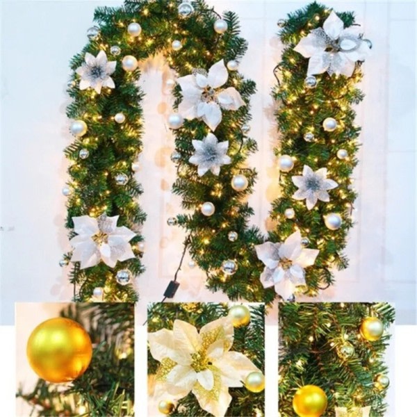 LED Blomma Girland Krans För Dörrar Hängande Jul Ornament Konstgjord Jul Träd Jul Dekoration
